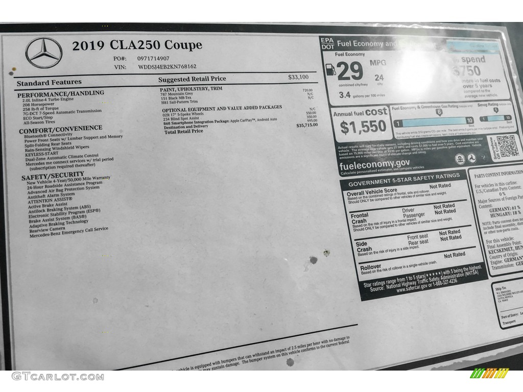 2019 CLA 250 Coupe - Mountain Grey Metallic / Black photo #10