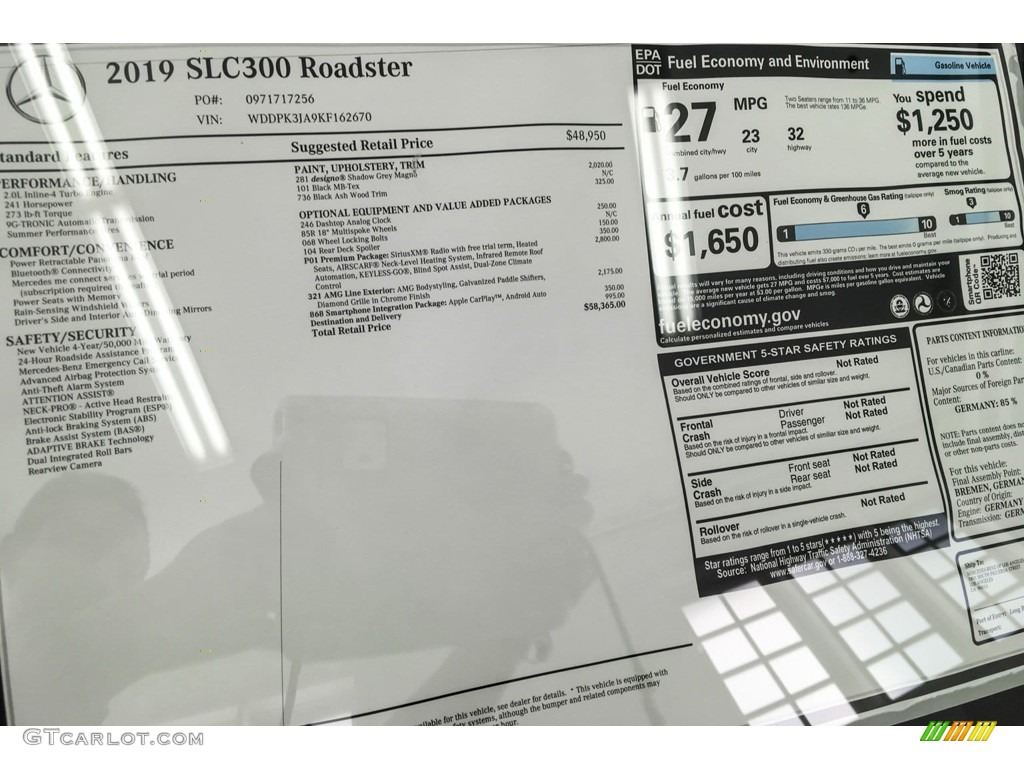 2019 Mercedes-Benz SLC 300 Roadster Window Sticker Photo #132690867