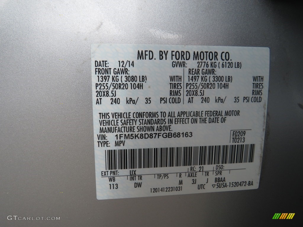 2015 Explorer XLT 4WD - Ingot Silver / Charcoal Black photo #37