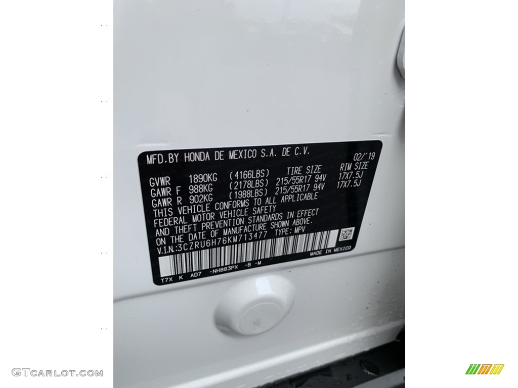 2019 HR-V EX-L AWD - Platinum White Pearl / Gray photo #14