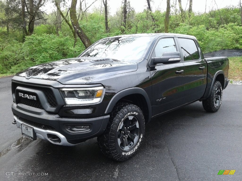 2019 1500 Rebel Crew Cab 4x4 - Diamond Black Crystal Pearl / Black/Red photo #2