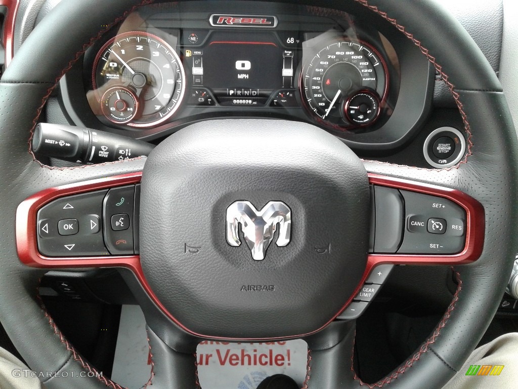 2019 1500 Rebel Crew Cab 4x4 - Diamond Black Crystal Pearl / Black/Red photo #14