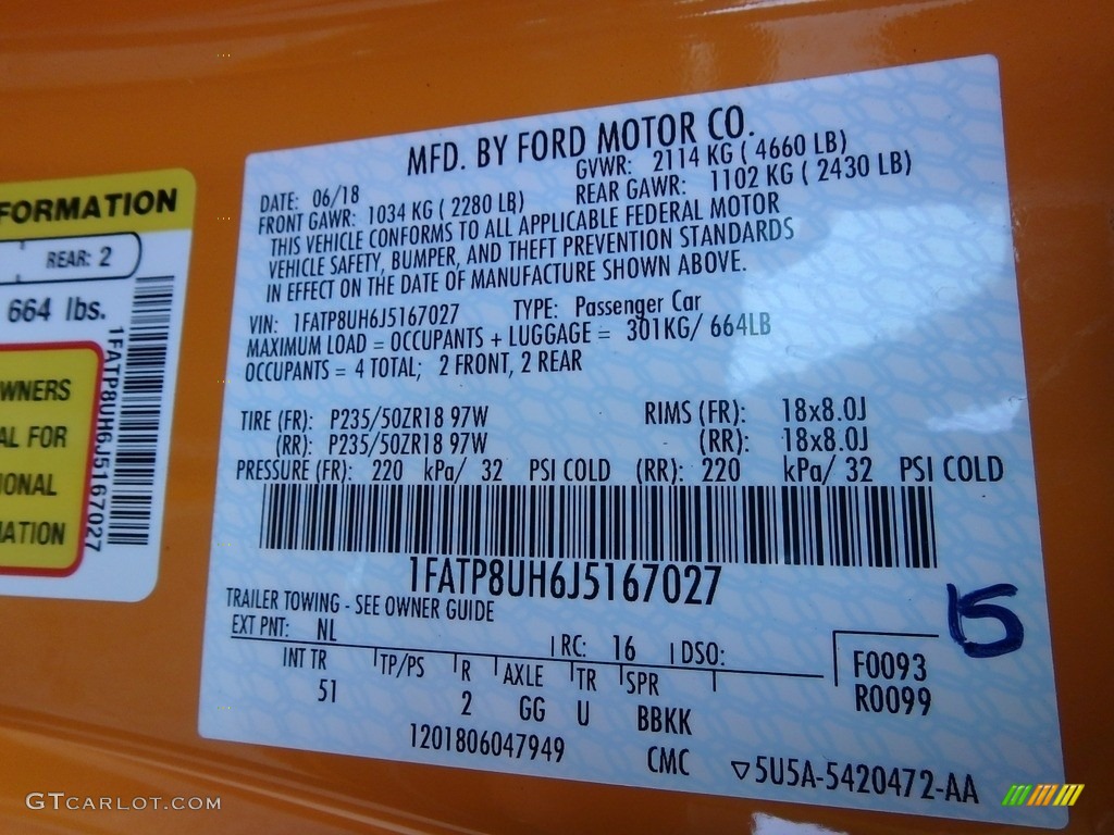 2018 Mustang Color Code NL for Orange Fury Photo #132791345