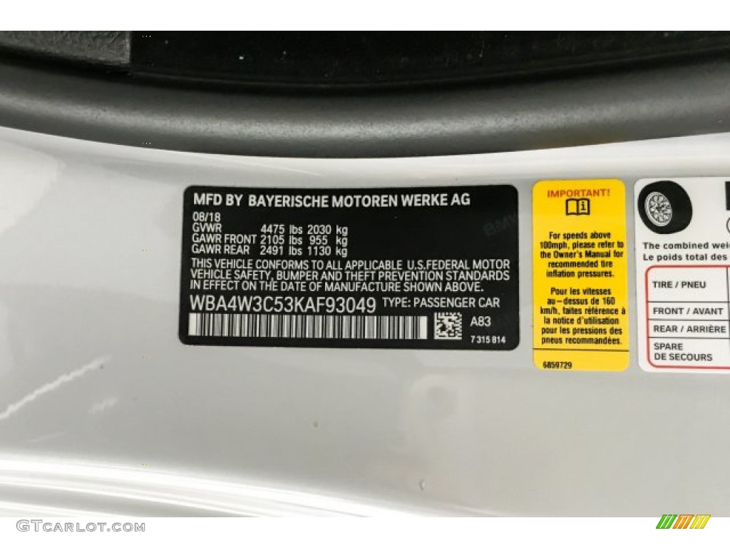 2019 BMW 4 Series 430i Coupe Color Code Photos