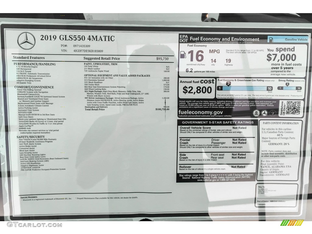 2019 Mercedes-Benz GLS 550 4Matic Window Sticker Photo #132809561