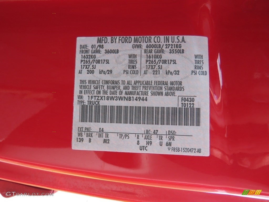 1998 F150 XLT SuperCab 4x4 - Bright Red / Medium Graphite photo #20