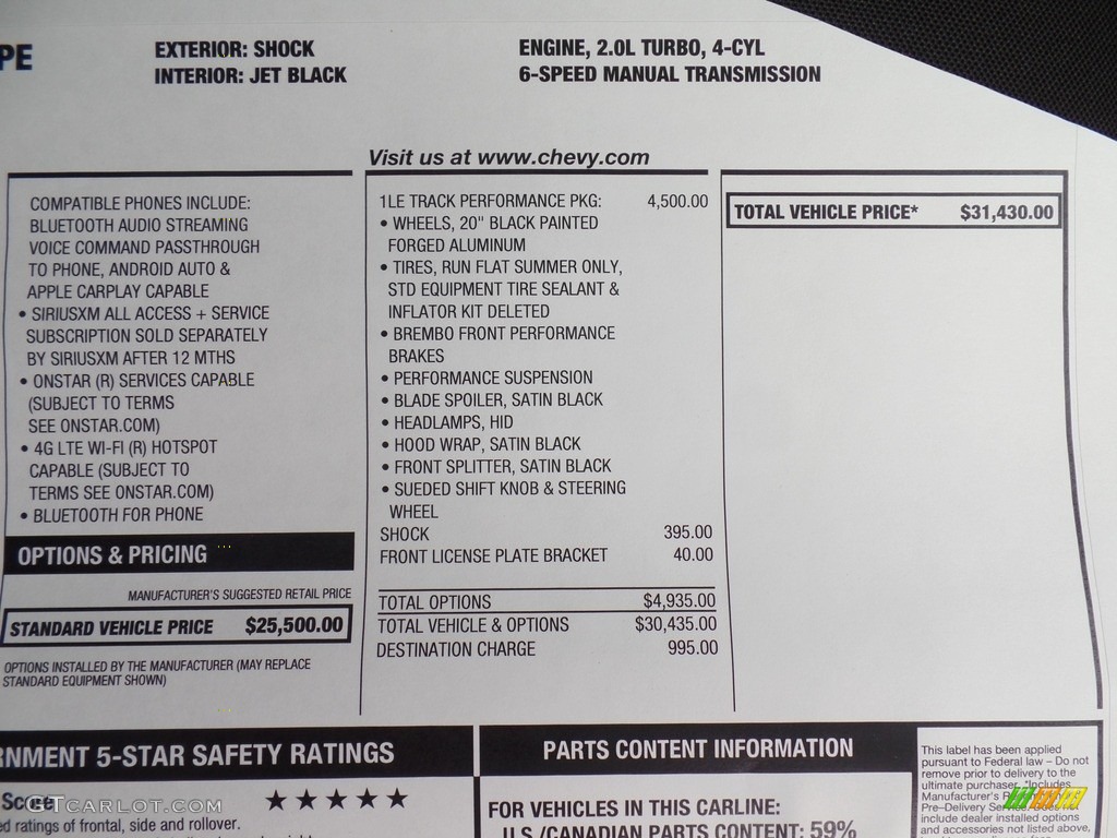 2019 Chevrolet Camaro RS Coupe Window Sticker Photo #132838344