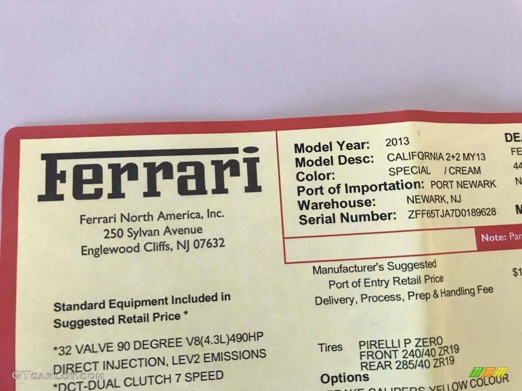 2013 Ferrari California 30 Window Sticker Photo #132841284