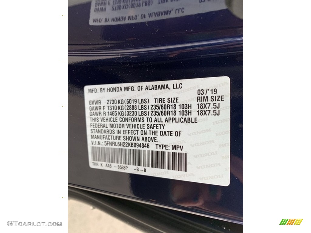 2019 Odyssey LX - Obsidian Blue Pearl / Gray photo #14