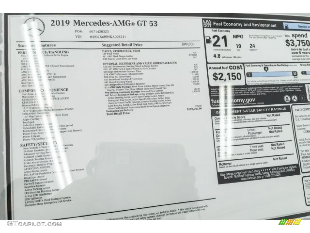 2019 Mercedes-Benz AMG GT 53 Window Sticker Photo #132857491