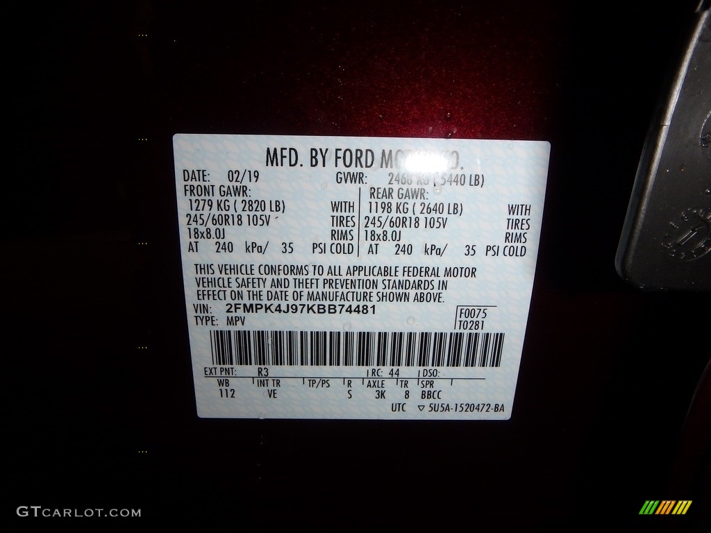 2019 Edge SEL AWD - Burgundy Velvet / Ebony photo #11