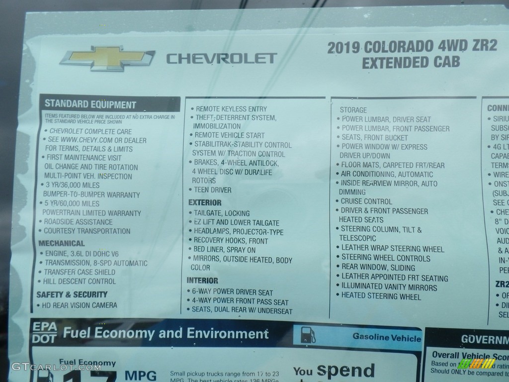 2019 Chevrolet Colorado ZR2 Extended Cab 4x4 Window Sticker Photo #132896162