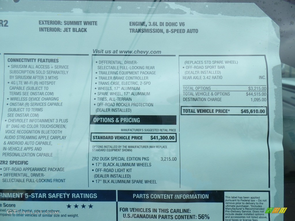 2019 Chevrolet Colorado ZR2 Extended Cab 4x4 Window Sticker Photo #132896198
