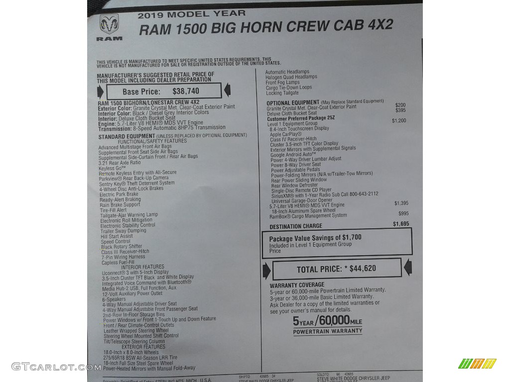 2019 1500 Big Horn Crew Cab - Granite Crystal Metallic / Black/Diesel Gray photo #37