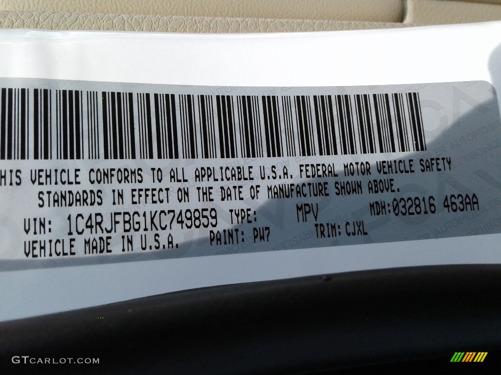 2019 Grand Cherokee Limited 4x4 - Bright White / Light Frost Beige/Black photo #37