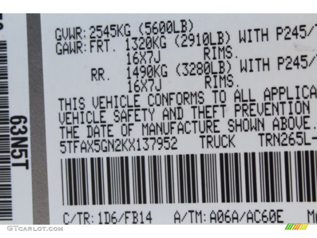 2019 Tacoma Color Code 1D6 for Silver Sky Metallic Photo #132934203