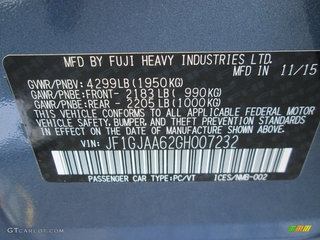 2016 Impreza 2.0i 4-door - Quartz Blue Pearl / Black photo #29