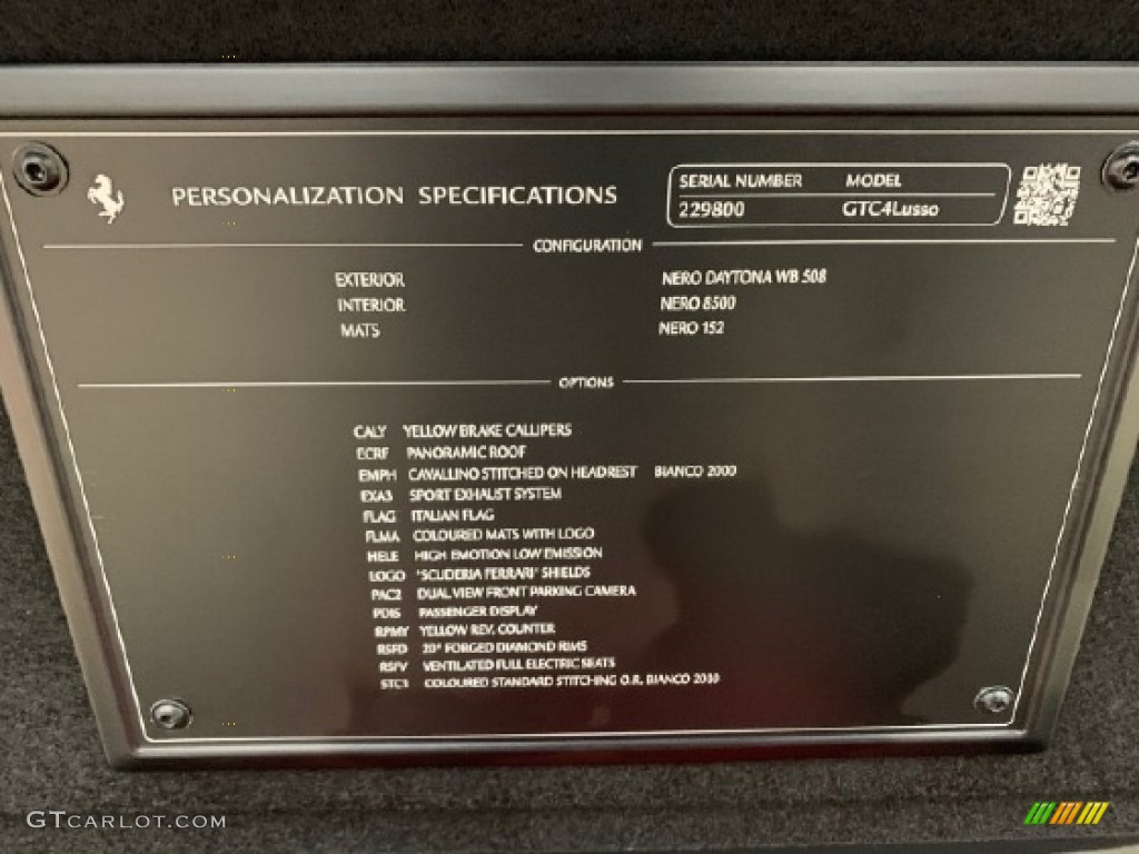 2018 Ferrari GTC4Lusso Standard GTC4Lusso Model Info Tag Photo #132953543
