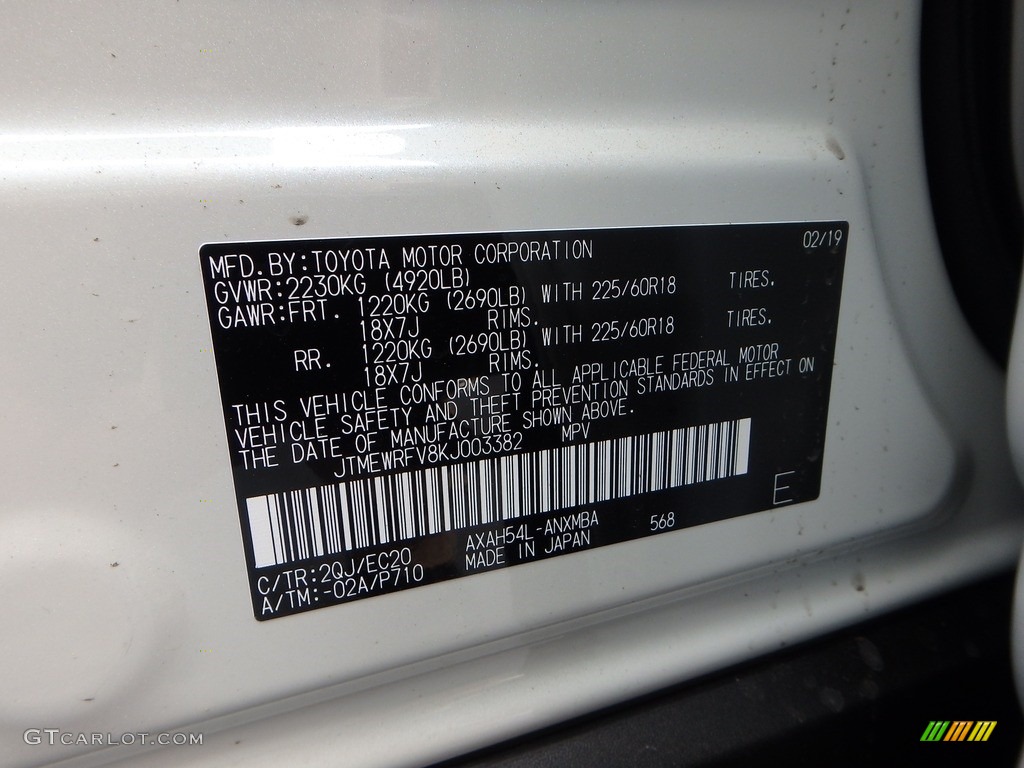2019 RAV4 Color Code 2QJ for Blizzard White Pearl Photo #132966200