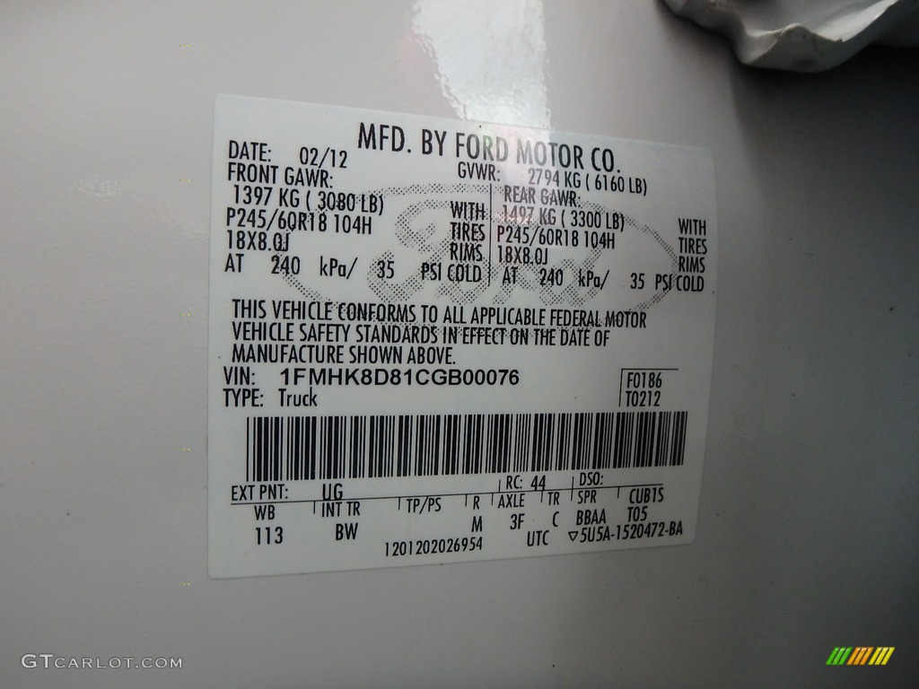 2012 Explorer XLT 4WD - White Platinum Tri-Coat / Charcoal Black photo #23