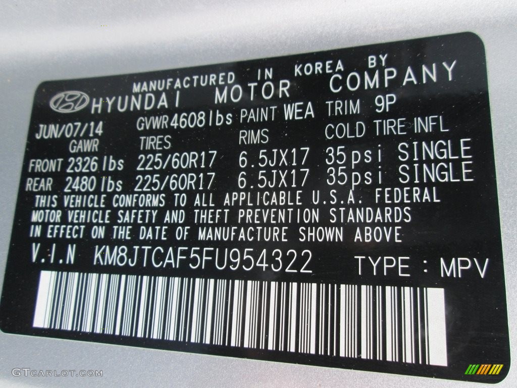 2015 Tucson GLS AWD - Diamond Silver / Black photo #30