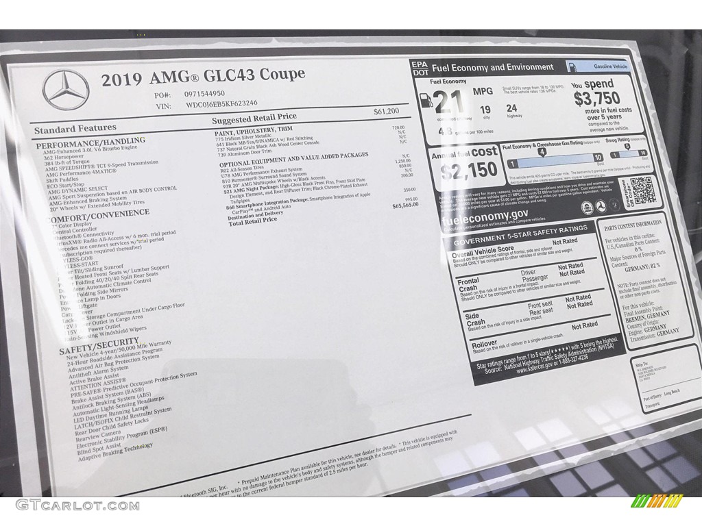 2019 Mercedes-Benz GLC AMG 43 4Matic Coupe Window Sticker Photo #133006193