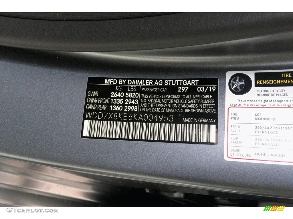 2019 AMG GT Color Code 297 for designo Selenite Grey Magno (Matte) Photo #133007951