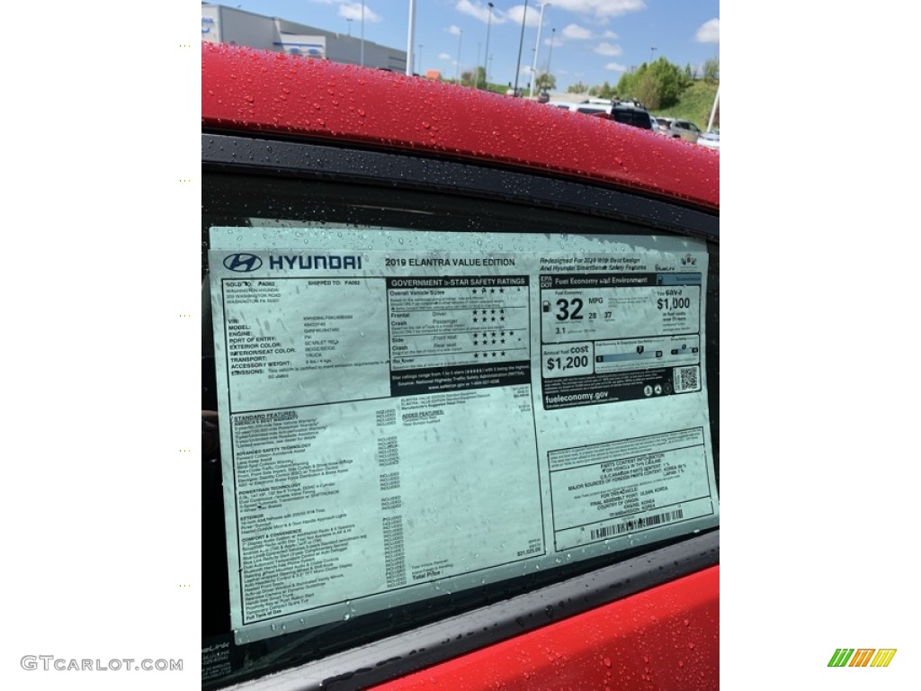 2019 Elantra Value Edition - Scarlet Red / Beige photo #16