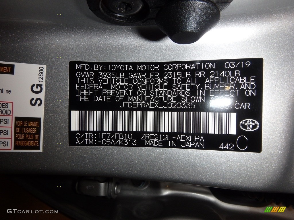 2020 Corolla Color Code 1F7 for Classic Silver Metallic Photo #133022079