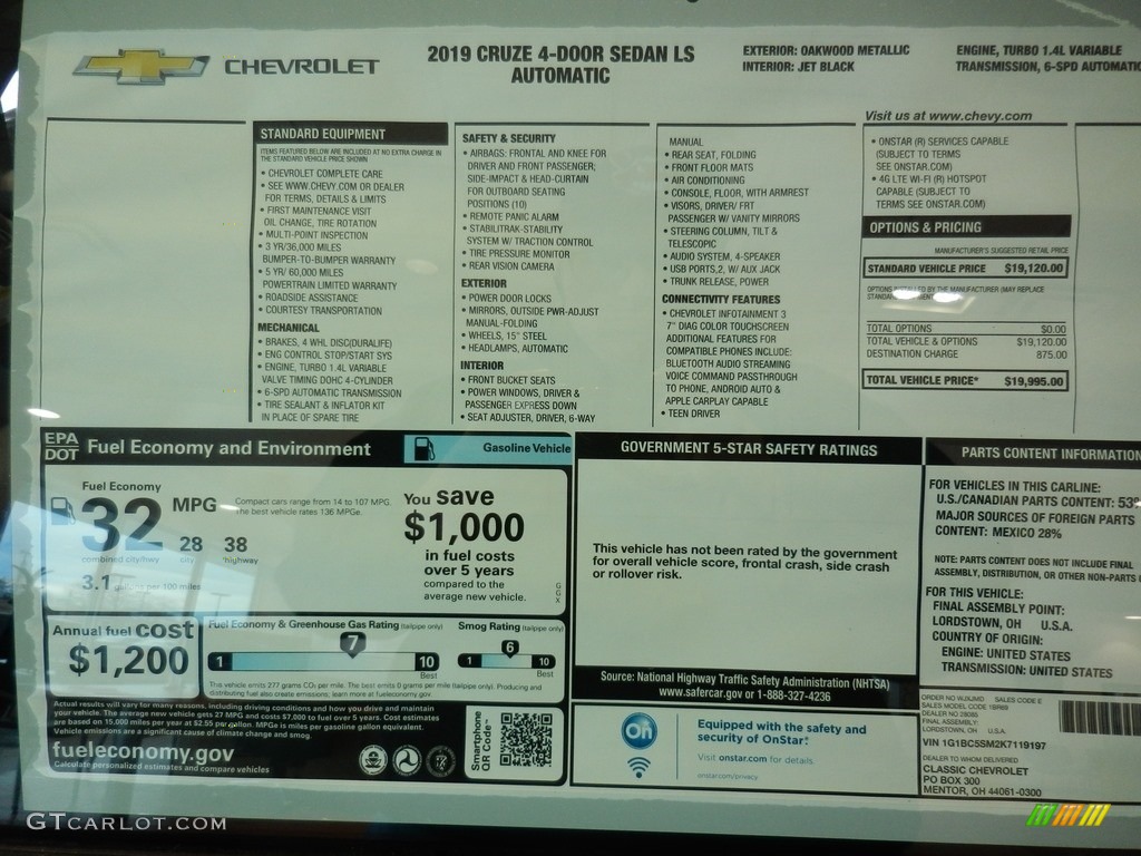 2019 Cruze LS - Oakwood Metallic / Jet Black/­Galvanized photo #7