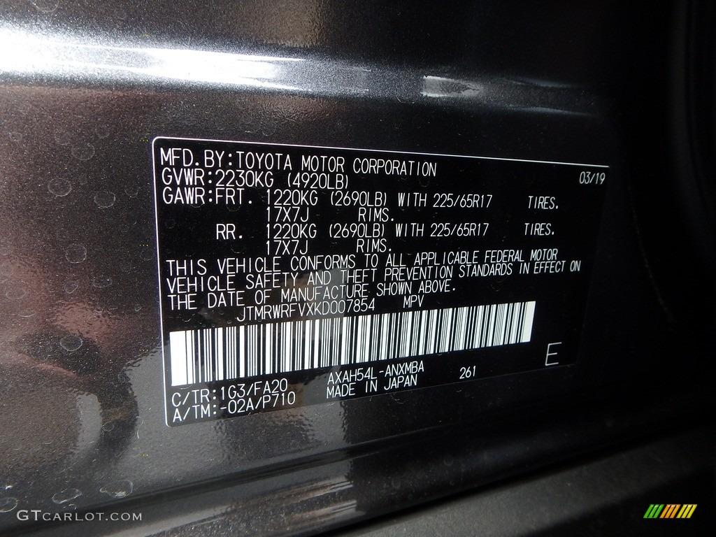 2019 RAV4 Color Code 1G3 for Magnetic Gray Metallic Photo #133023957