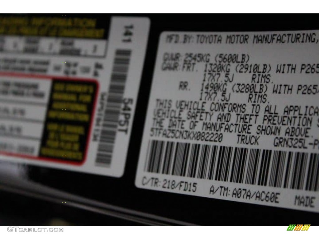2019 Tacoma Color Code 218 for Midnight Black Metallic Photo #133041072