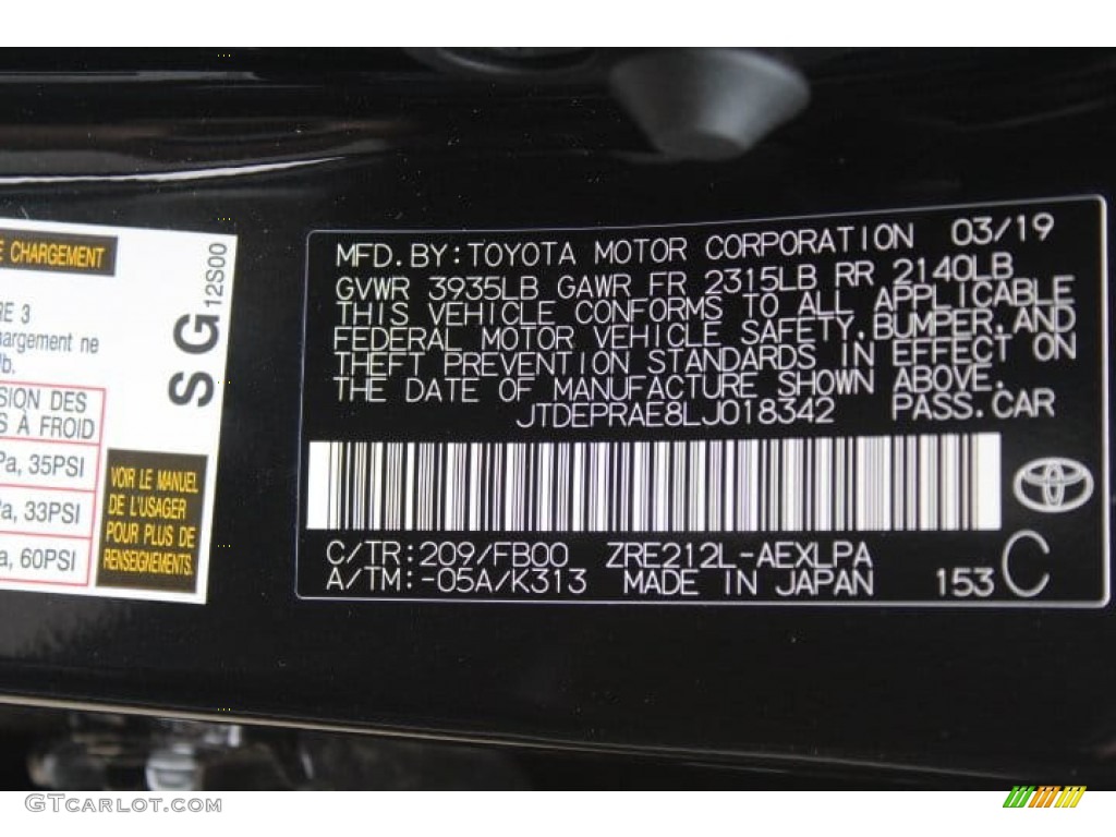 2020 Corolla Color Code 209 for Black Sand Pearl Photo #133043789