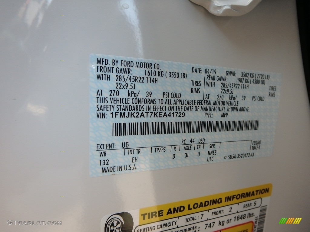 2019 Expedition Color Code UG for White Platinum Metallic Tri-Coat Photo #133048730