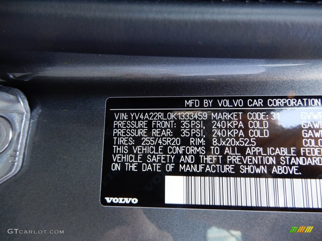 2019 XC60 T6 AWD Inscription - Osmium Grey Metallic / Charcoal photo #11