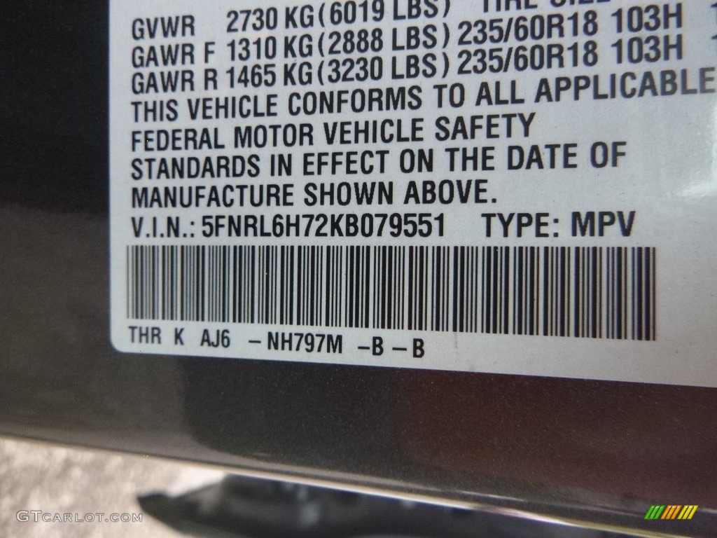 2019 Odyssey Color Code NH797M for Modern Steel Metallic Photo #133063047