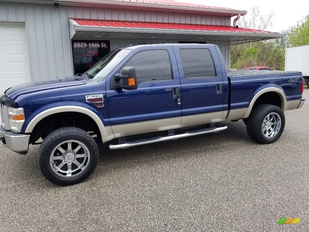 2008 F350 Super Duty Lariat Crew Cab 4x4 - Dark Blue Pearl Metallic / Camel photo #2