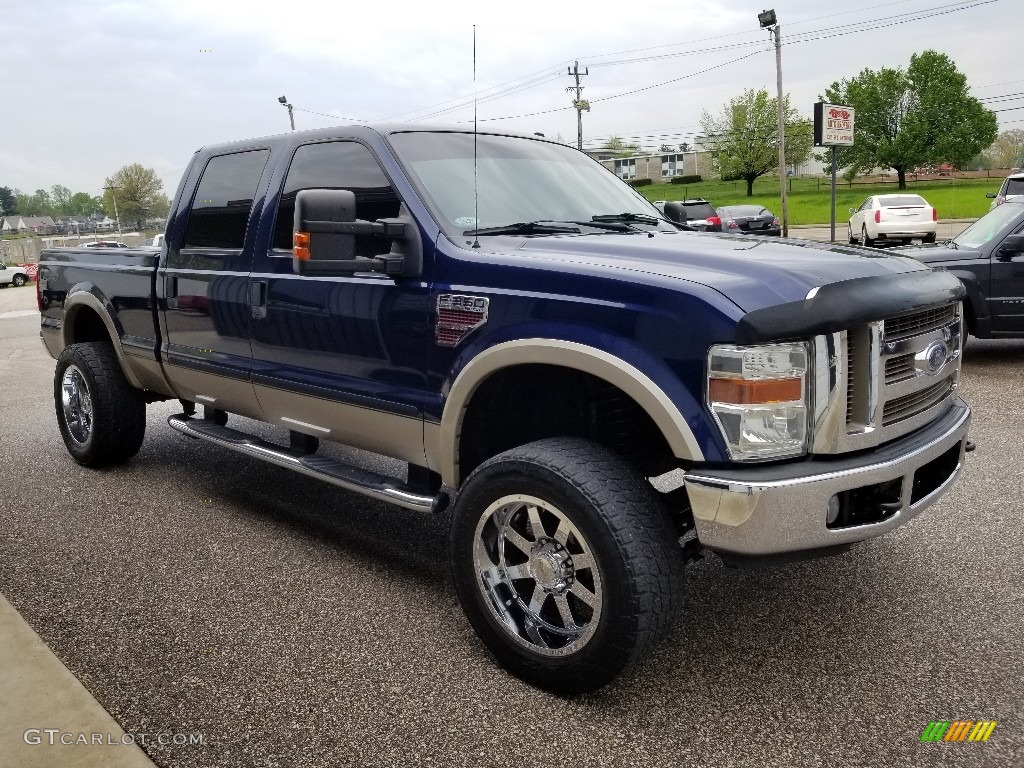 2008 F350 Super Duty Lariat Crew Cab 4x4 - Dark Blue Pearl Metallic / Camel photo #7