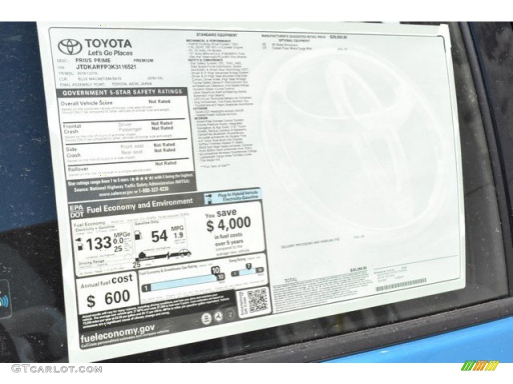 2019 Toyota Prius Prime Premium Window Sticker Photo #133072456