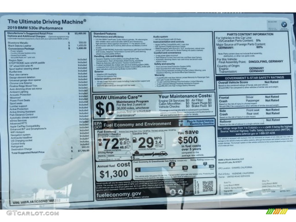 2019 5 Series 530e iPerformance Sedan - Bluestone Metallic / Black photo #10