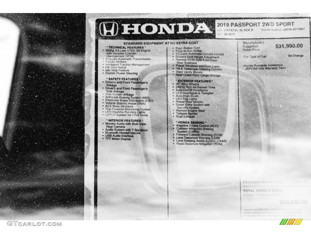 2019 Honda Passport Sport Window Sticker Photo #133105645