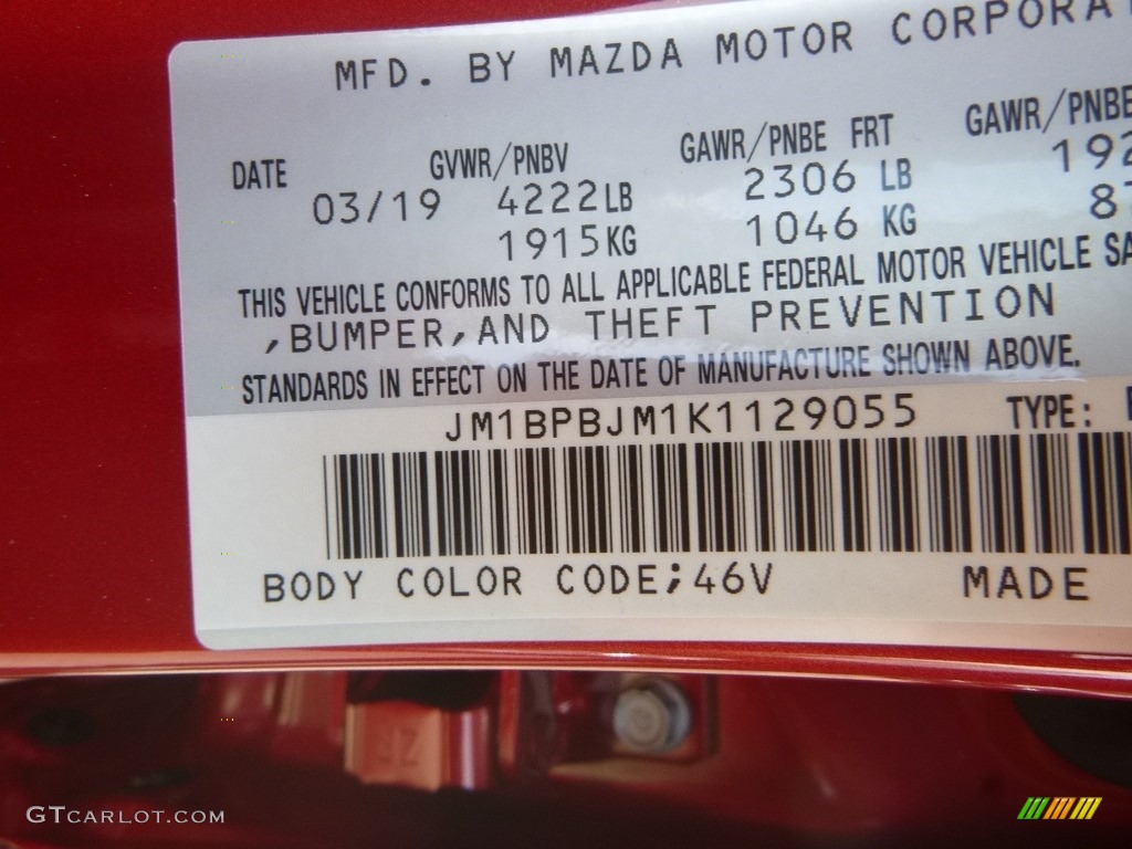 2019 MAZDA3 Color Code 46V for Soul Red Crystal Metallic Photo #133110551