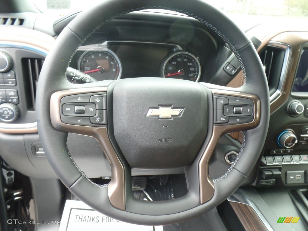 2019 Chevrolet Silverado 1500 High Country Crew Cab 4WD Jet Black/Umber Steering Wheel Photo #133124615