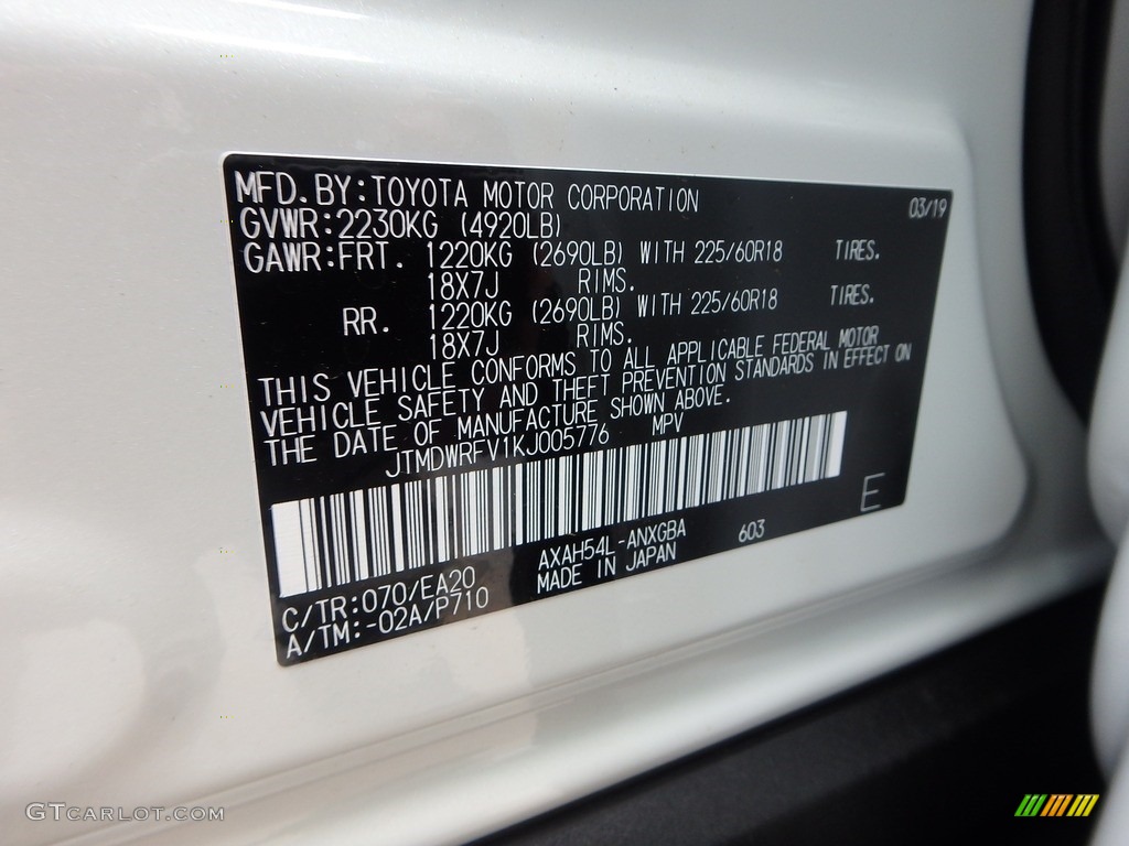 2019 RAV4 Color Code 070 for Blizzard White Pearl Photo #133130009