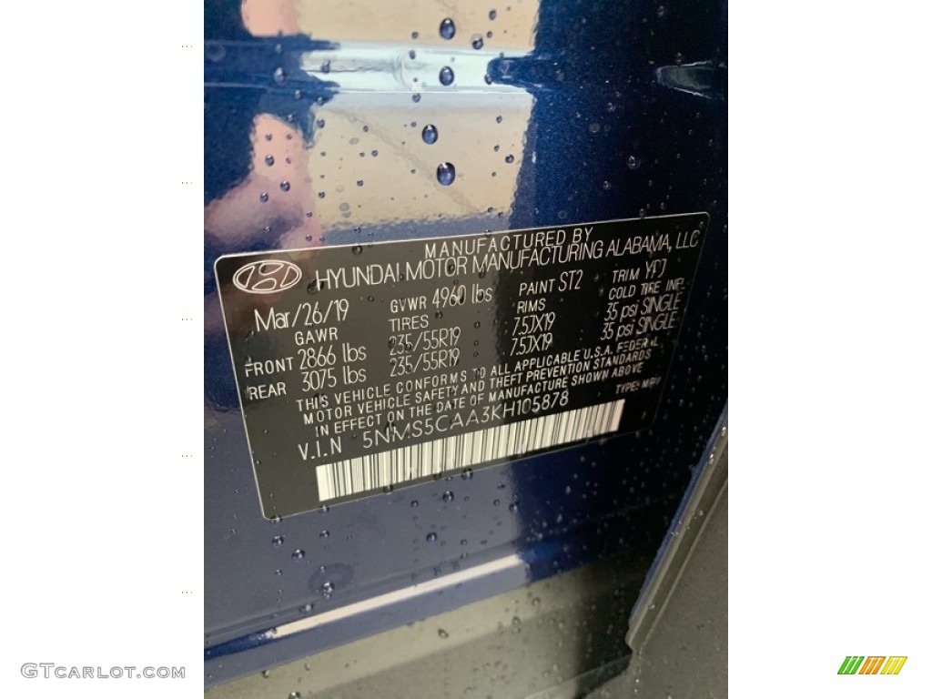 2019 Hyundai Santa Fe Ultimate AWD Color Code Photos