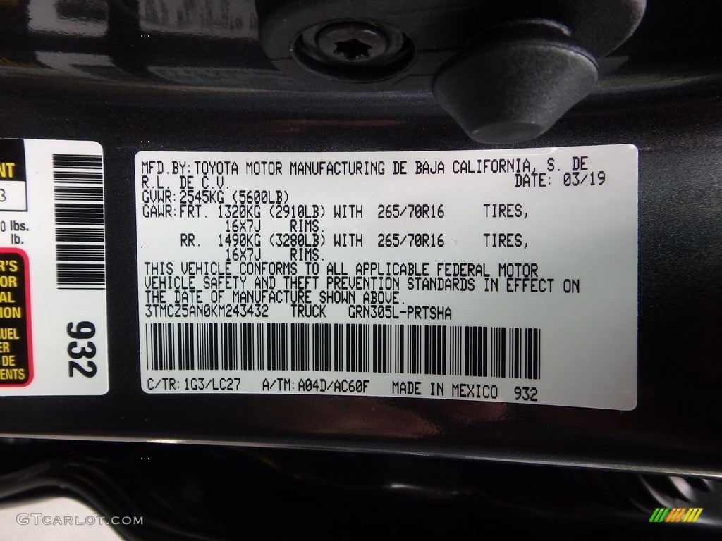 2019 Tacoma Color Code 1G3 for Magnetic Gray Metallic Photo #133131263