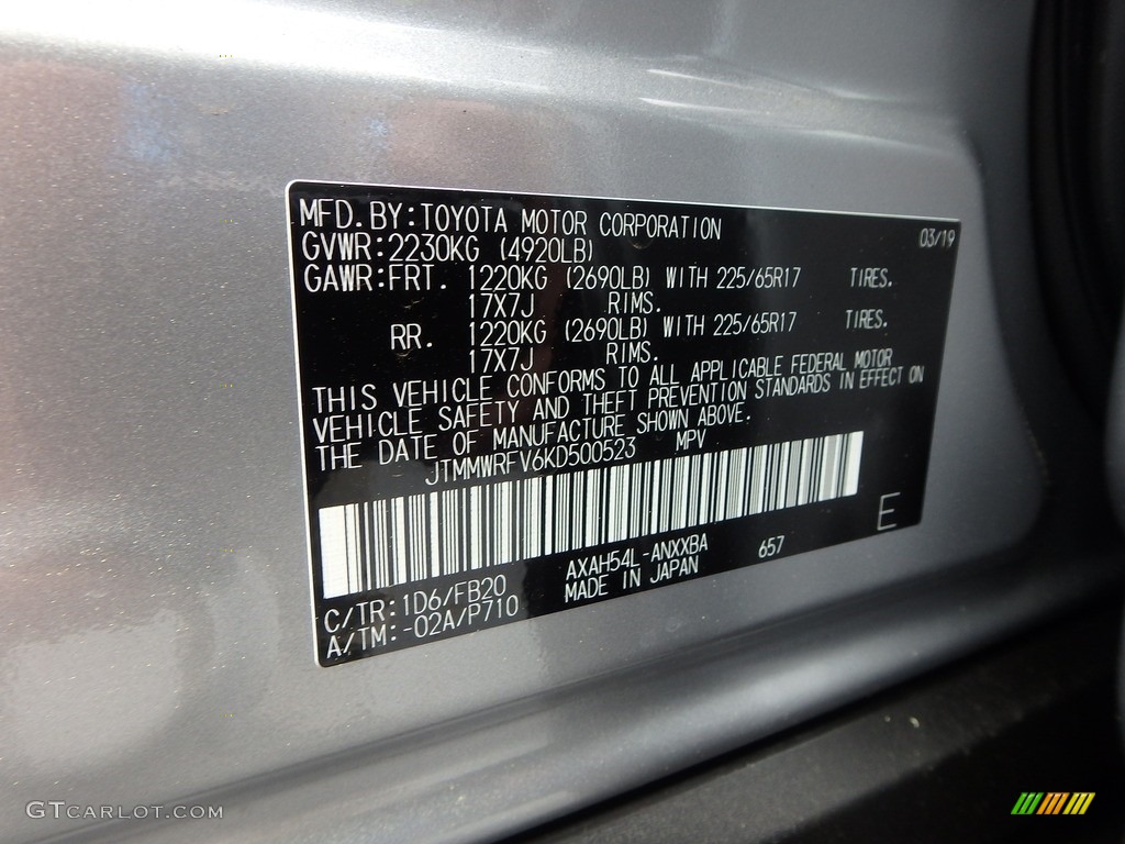 2019 RAV4 Color Code 1D6 for Silver Sky Metallic Photo #133132526