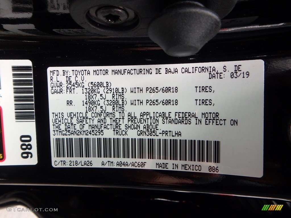 2019 Toyota Tacoma Limited Double Cab 4x4 Color Code Photos