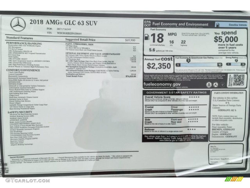 2018 Mercedes-Benz GLC AMG 63 4Matic Window Sticker Photo #133135073