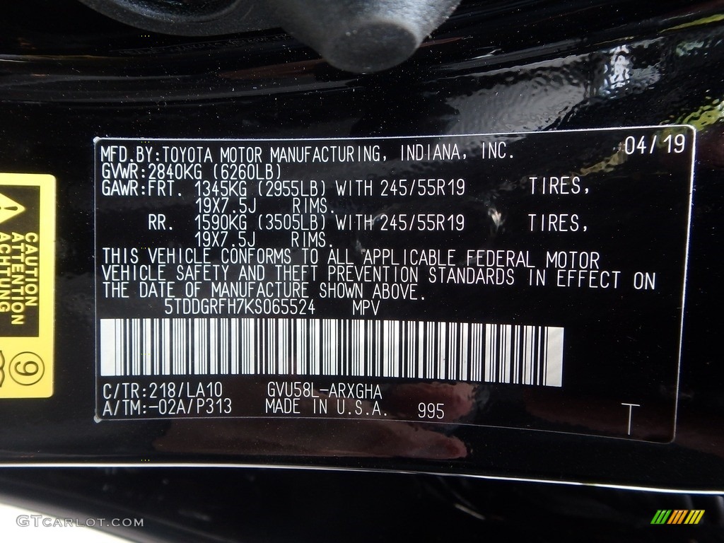 2019 Highlander Color Code 218 for Midnight Black Metallic Photo #133136222